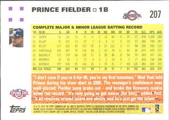 2007 Topps Opening Day #207 Prince Fielder Back