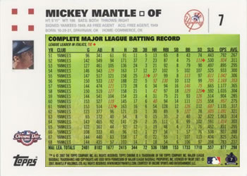 2007 Topps Opening Day #7 Mickey Mantle Back