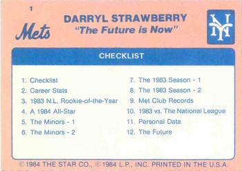 1984 Star Darryl Strawberry - Separated #1 Darryl Strawberry Back