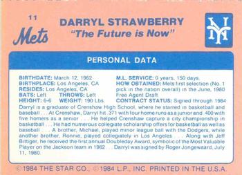 1984 Star Darryl Strawberry - Separated #11 Darryl Strawberry Back