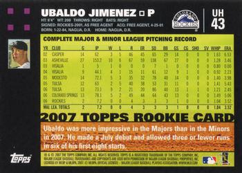 2007 Topps Updates & Highlights #UH43 Ubaldo Jimenez Back