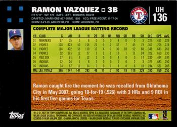 2007 Topps Updates & Highlights #UH136 Ramon Vazquez Back