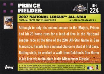 2007 Topps Updates & Highlights #UH224 Prince Fielder Back