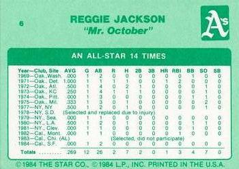 1985 Star Reggie Jackson - Separated #6 Reggie Jackson Back