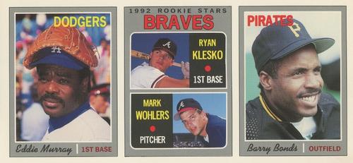 1992 Baseball Cards Magazine '70 Topps Replicas - Panels #1-3 Eddie Murray / Ryan Klesko / Mark Wohlers / Barry Bonds Front