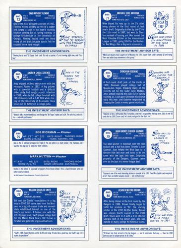 1992 Baseball Cards Magazine '70 Topps Replicas - Panels #73-80 Dave Fleming / Andy Benes / Bob Wickman / Mark Hutton / Bill Swift / Mike Mussina / Donovan Osborne / Juan Guzman / Kevin Brown Back