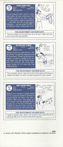 1992 Baseball Cards Magazine '70 Topps Replicas - Panels #16-18 Steve Avery / Roger Clemens / Jim Abbott Back