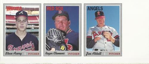 1992 Baseball Cards Magazine '70 Topps Replicas - Panels #16-18 Steve Avery / Roger Clemens / Jim Abbott Front