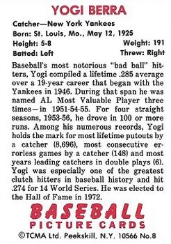 1982 TCMA New York Yankees Yearbook (1951 Bowman Style) #8 Yogi Berra Back