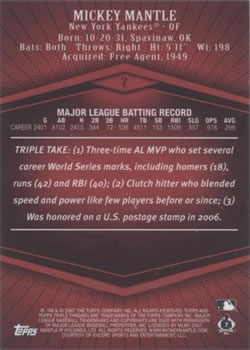 2007 Topps Triple Threads #7 Mickey Mantle Back