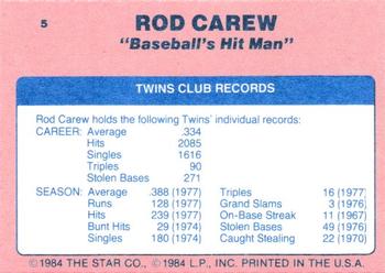 1986 Star Rod Carew - Separated #5 Rod Carew Back