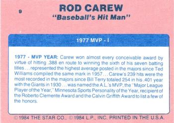 1986 Star Rod Carew - Separated #9 Rod Carew Back