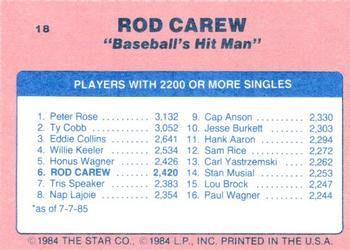 1986 Star Rod Carew - Separated #18 Rod Carew Back