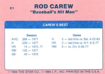 1986 Star Rod Carew - Separated #21 Rod Carew Back