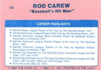 1986 Star Rod Carew - Separated #22 Rod Carew Back