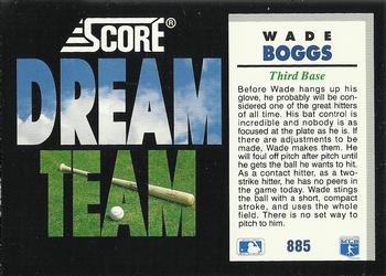 1992 Score #885 Wade Boggs Back