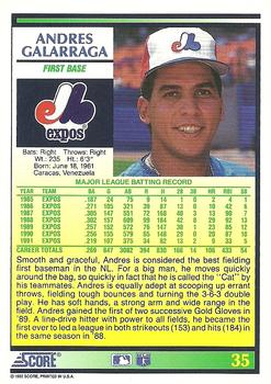 1992 Score #35 Andres Galarraga Back