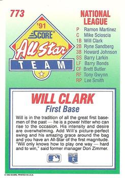 1992 Score #773 Will Clark Back
