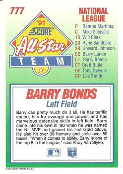 1992 Score #777 Barry Bonds Back
