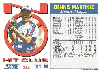1992 Score #784 Dennis Martinez Back