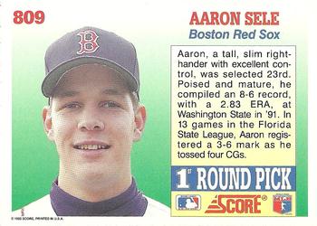 1992 Score #809 Aaron Sele Back