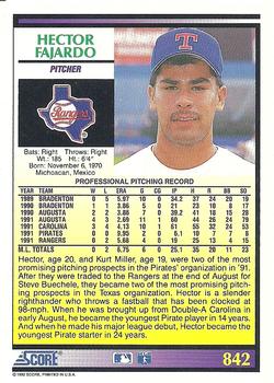 1992 Score #842 Hector Fajardo Back