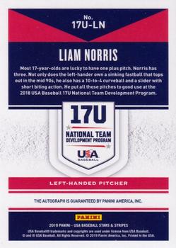 2019 Panini USA Baseball Stars & Stripes - 17U National Team Signatures #17U-LN Liam Norris Back