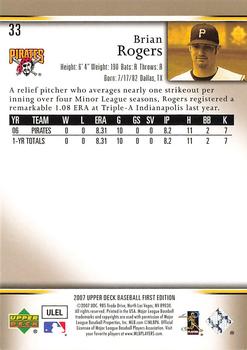 2007 Upper Deck First Edition #33 Brian Rogers Back