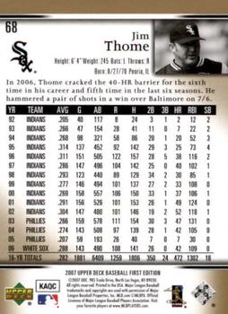 2007 Upper Deck First Edition #68 Jim Thome Back