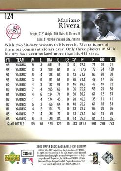2007 Upper Deck First Edition #124 Mariano Rivera Back