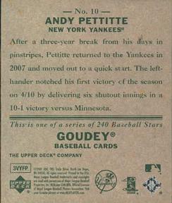 2007 Upper Deck Goudey #10 Andy Pettitte Back