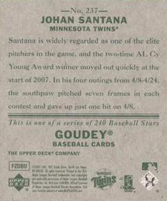 2007 Upper Deck Goudey #237 Johan Santana Back