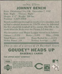 2007 Upper Deck Goudey #273 Johnny Bench Back