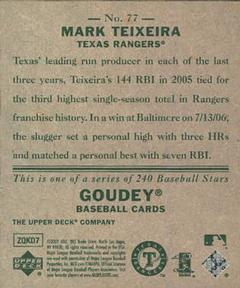 2007 Upper Deck Goudey #77 Mark Teixeira Back