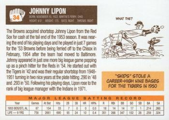 2003 1953 St. Louis Browns 50th Anniversary Set #34 Johnny Lipon Back