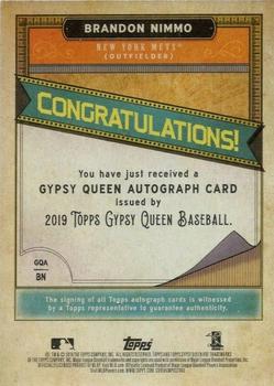 2019 Topps Gypsy Queen - Gypsy Queen Autographs #GQA-BN Brandon Nimmo Back