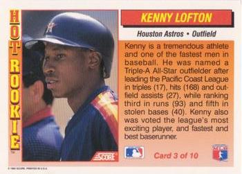 1992 Score - Hot Rookies #3 Kenny Lofton Back