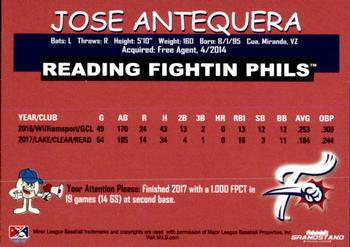 2018 Grandstand Reading Fightin Phils #NNO Jose Antequera Back