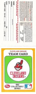1982 Post Cereal Team Card #NNO Cleveland Indians Front