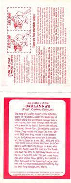 1982 Post Cereal Team Card #NNO Oakland Athletics Back
