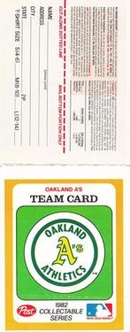 1982 Post Cereal Team Card #NNO Oakland Athletics Front