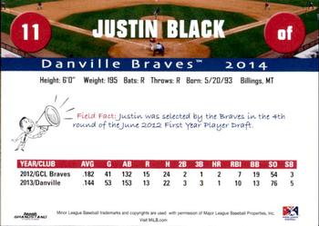 2014 Grandstand Danville Braves #NNO Justin Black Back