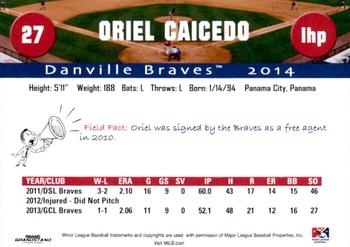 2014 Grandstand Danville Braves #NNO Oriel Caicedo Back