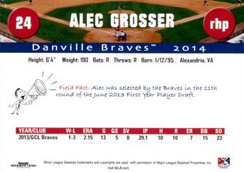 2014 Grandstand Danville Braves #NNO Alec Grosser Back