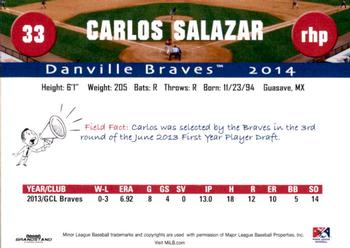 2014 Grandstand Danville Braves #NNO Carlos Salazar Back