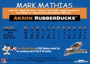 2018 Grandstand Akron RubberDucks #NNO Mark Mathias Back