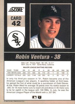 1992 Score - 90's Impact Players #42 Robin Ventura Back