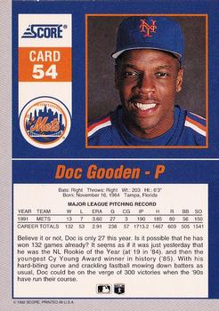 1992 Score - 90's Impact Players #54 Doc Gooden Back