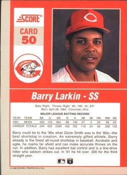 1992 Score - 90's Impact Players #50 Barry Larkin Back