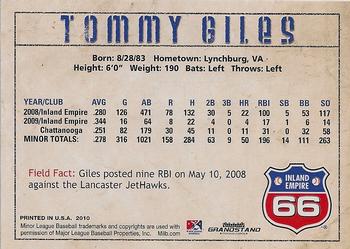2010 Grandstand Inland Empire 66ers #NNO Tommy Giles Back